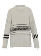 Matchesfashion.com Off-white - Distressed Logo Purl Knit Sweatshirt - Mens - Grey