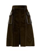 Prada Slit-front Leather-trimmed Cotton-corduroy Skirt