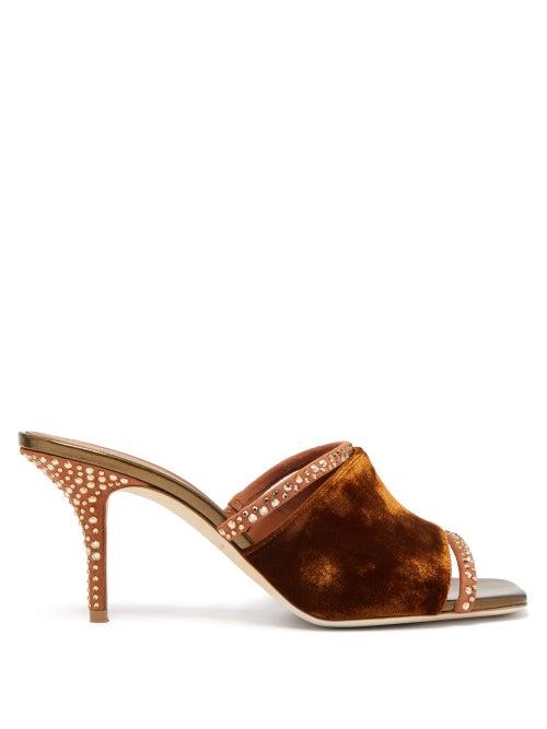 Matchesfashion.com Malone Souliers - Laney Crystal Strap Velvet Mules - Womens - Dark Orange
