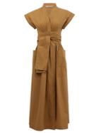 Matchesfashion.com Three Graces London - Clarissa V-neck Cotton Wrap Dress - Womens - Brown