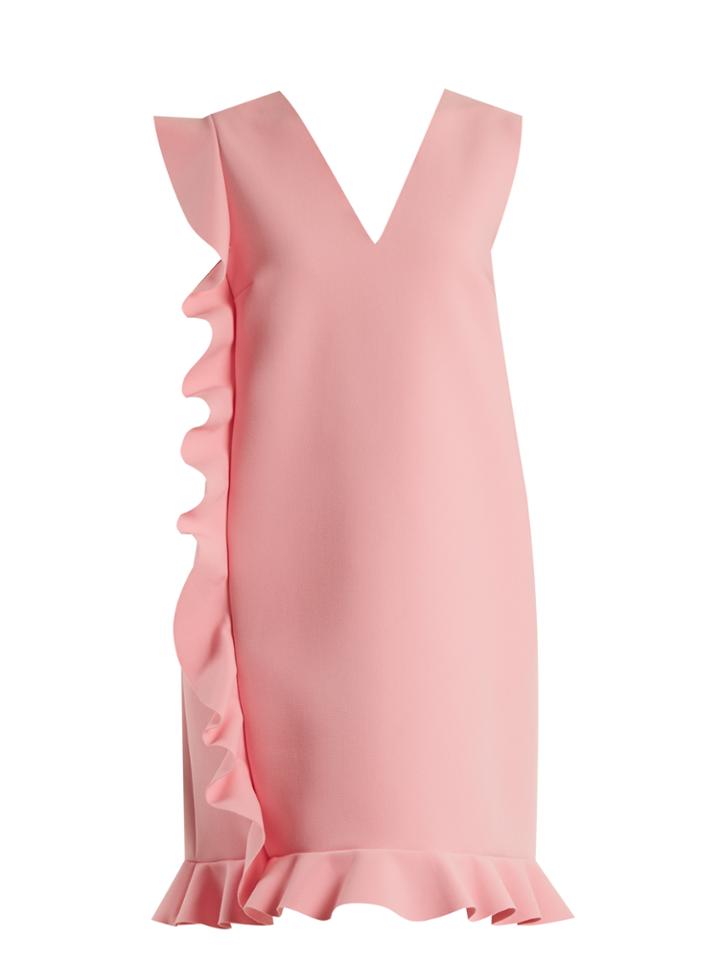 Msgm Deep V-neck Asymmetric-ruffled Crepe-cady Dress
