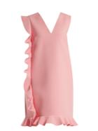 Msgm Deep V-neck Asymmetric-ruffled Crepe-cady Dress