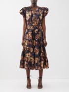 Ulla Johnson - Ottilie Floral-print Cotton-poplin Midi Dress - Womens - Black Multi