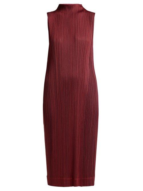 Matchesfashion.com Pleats Please Issey Miyake - High Neck Pleated Midi Dress - Womens - Burgundy