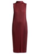 Matchesfashion.com Pleats Please Issey Miyake - High Neck Pleated Midi Dress - Womens - Burgundy