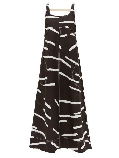 Matchesfashion.com Lee Mathews - Palmas Line Print Poplin Maxi Dress - Womens - Black White