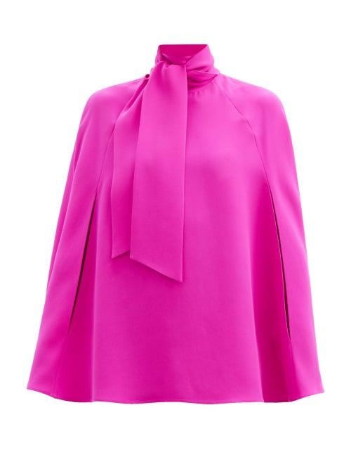 Matchesfashion.com Valentino - Tie-neck Silk-cady Cape Blouse - Womens - Fuchsia