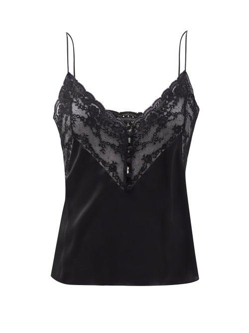 Matchesfashion.com Saint Laurent - Lace-trimmed V-neck Silk Cami Top - Womens - Black