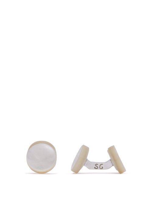Matchesfashion.com Samuel Gassmann - Tinted Mother Of Pearl And Silver Cufflinks - Mens - Silver