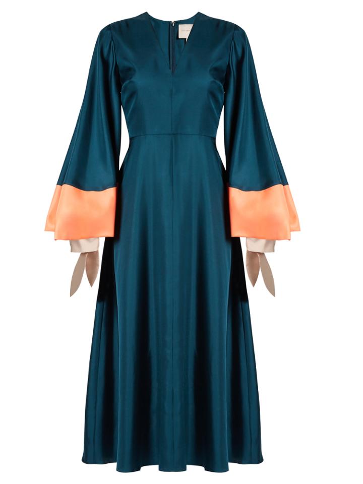 Roksanda Henning V-neck Fluted Satin Midi Dress