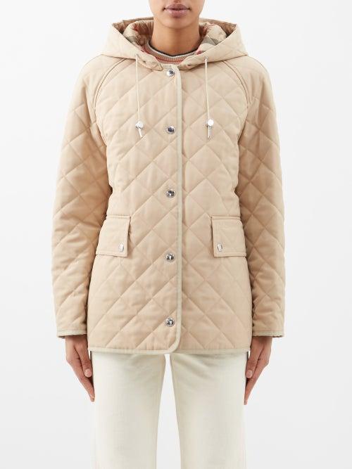 Burberry - Diamond-quilted Hooded Jacket - Womens - Beige