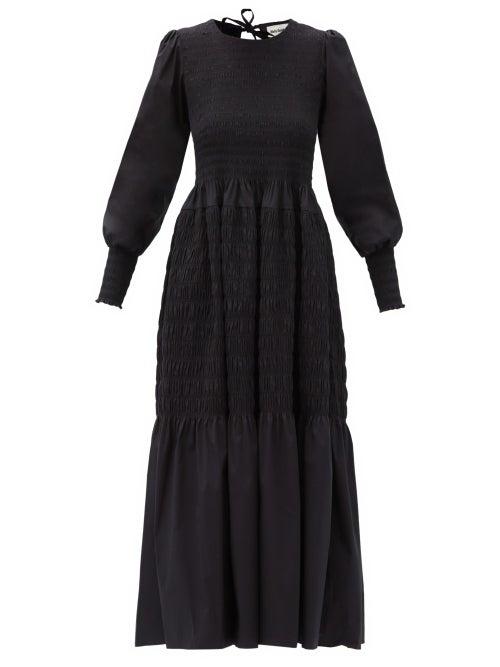 Matchesfashion.com Molly Goddard - Michaela Shirred Cotton-blend Poplin Dress - Womens - Black