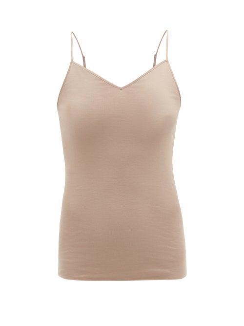 Ladies Lingerie Hanro - Seamless V-neck Cotton-jersey Cami Top - Womens - Beige
