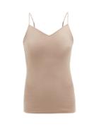 Ladies Lingerie Hanro - Seamless V-neck Cotton-jersey Cami Top - Womens - Beige
