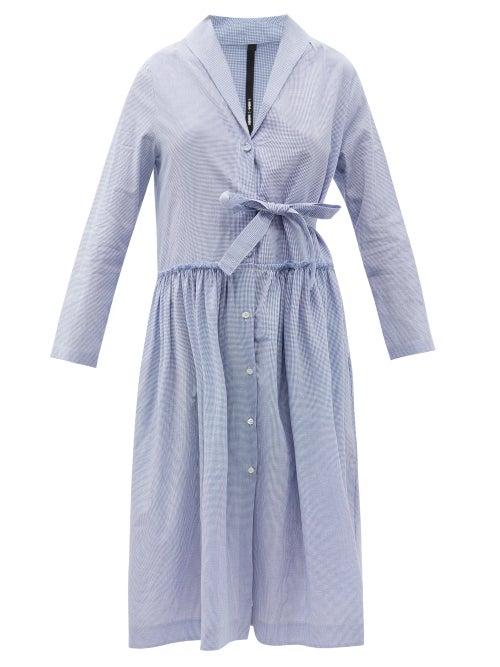 Matchesfashion.com Sara Lanzi - Ruffled Check Cotton Midi Dress - Womens - Light Blue