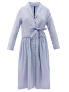 Matchesfashion.com Sara Lanzi - Ruffled Check Cotton Midi Dress - Womens - Light Blue