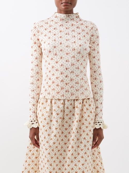 Sea - Wilma Floral-print Ribbed-knit Jersey Top - Womens - Multi