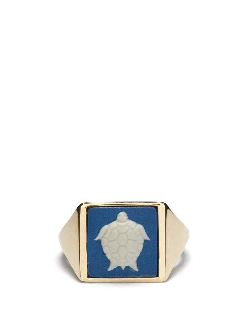 Matchesfashion.com Ferian - Wedgewood Turtle Signet Ring - Womens - Blue