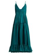 Matchesfashion.com Loup Charmant - Carino Tiered Silk Midi Dress - Womens - Dark Green