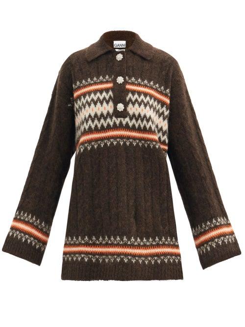 Matchesfashion.com Ganni - Crystal-button Cable-knit Sweater - Womens - Brown