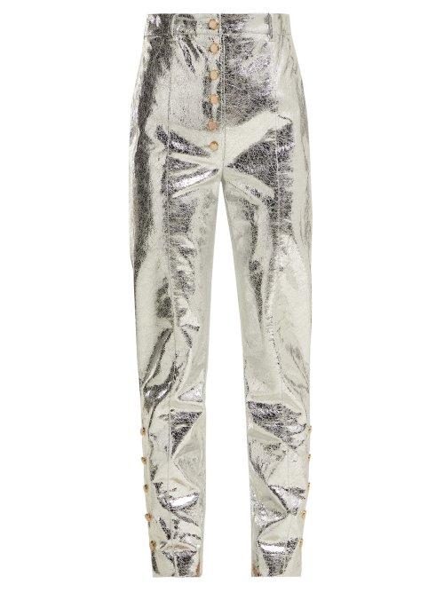 Matchesfashion.com Hillier Bartley - Crackle Coated Metallic Trousers - Womens - Silver