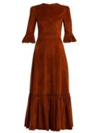 Matchesfashion.com The Vampire's Wife - Festival Ruffle Trimmed Corduroy Dress - Womens - Brown