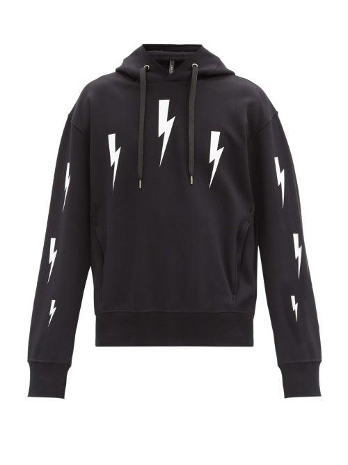 Matchesfashion.com Neil Barrett - Thunderbolt-print Jersey Hooded Sweatshirt - Mens - Black White