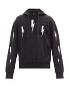 Matchesfashion.com Neil Barrett - Thunderbolt-print Jersey Hooded Sweatshirt - Mens - Black White
