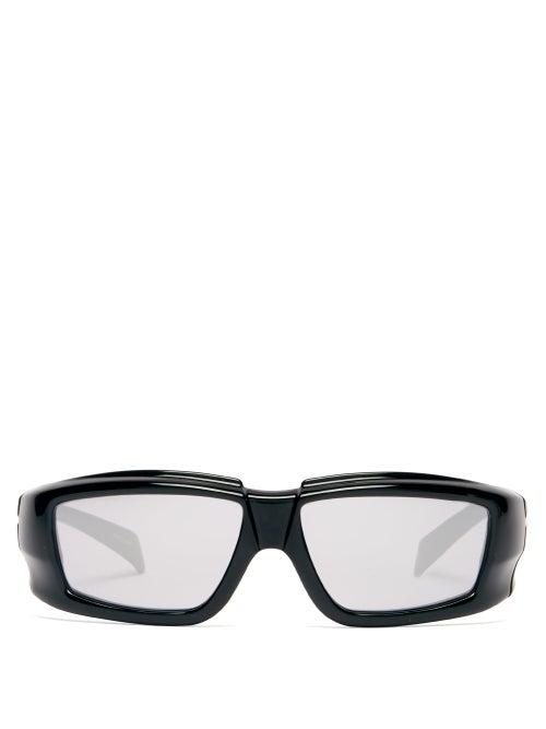 Matchesfashion.com Rick Owens - Mirrored Rectangular Acetate Sunglasses - Mens - Black