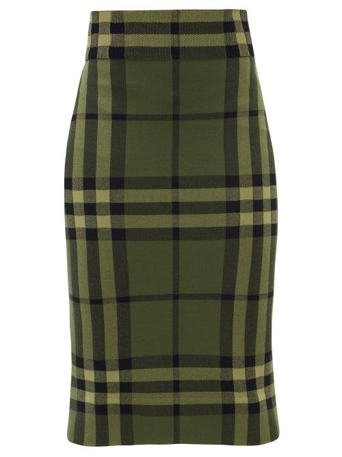 Burberry - Check-jacquard Cotton-blend Jersey Pencil Skirt - Womens - Green