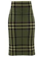 Burberry - Check-jacquard Cotton-blend Jersey Pencil Skirt - Womens - Green