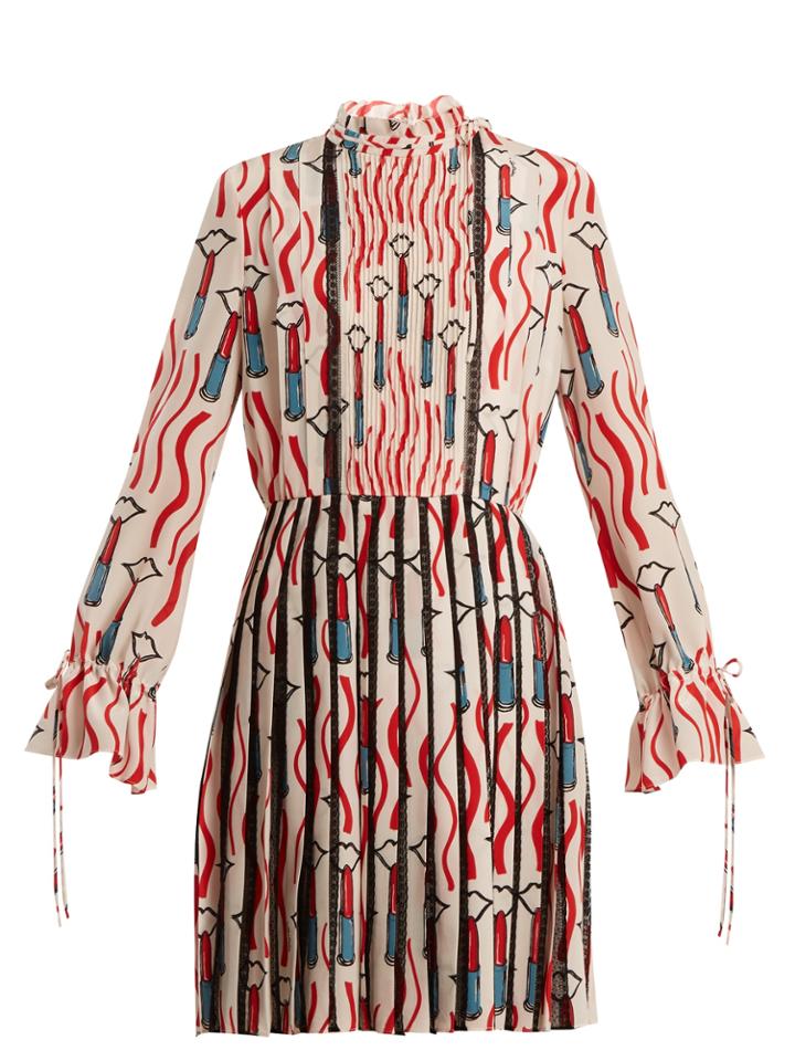 Valentino X Zandra Rhodes Lace-trimmed Silk Dress