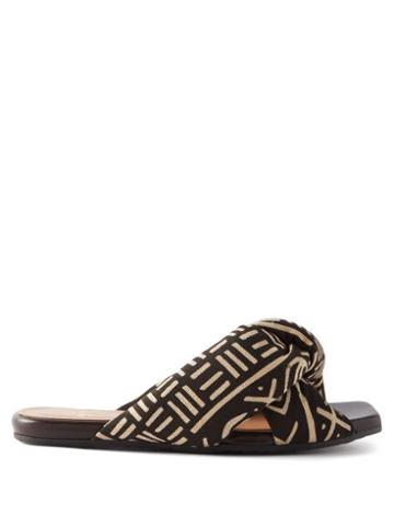 Brother Vellies - Togo Batik-dyed Knotted Cotton-canvas Slides - Womens - Black