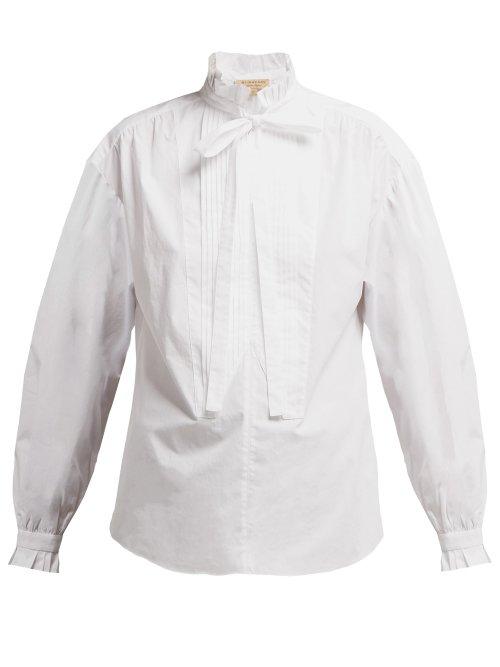 Matchesfashion.com Burberry - Jacobin Ruffle Neck Cotton Blouse - Womens - White