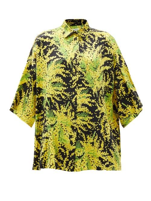 Matchesfashion.com Balenciaga - Floral-print Oversized Silk-faille Shirt - Womens - Yellow Print