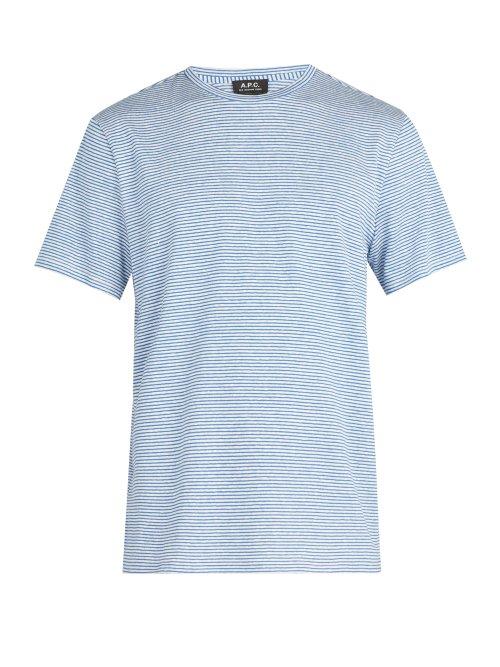 Matchesfashion.com A.p.c. - Jimmy Fine Stripe Linen Blend T Shirt - Mens - Blue Multi