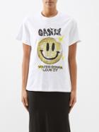 Ganni - Disco Smiley-print Organic Cotton-jersey T-shirt - Womens - White
