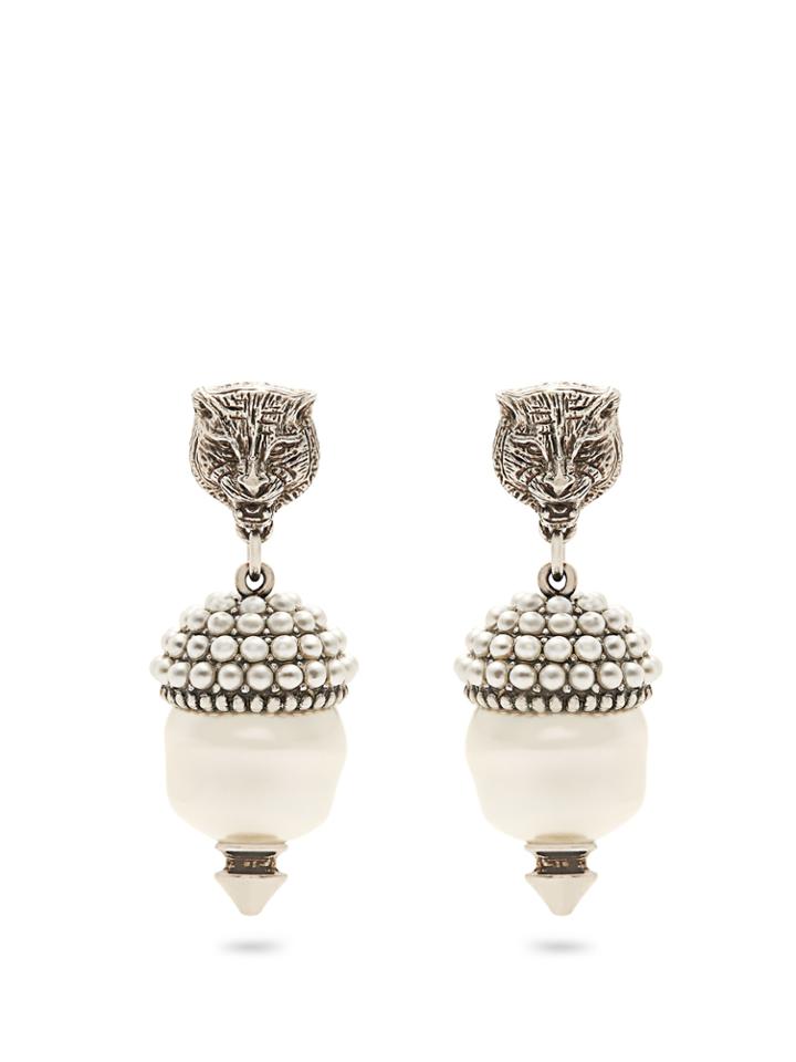 Gucci Feline Faux-pearl Clip-on Earrings