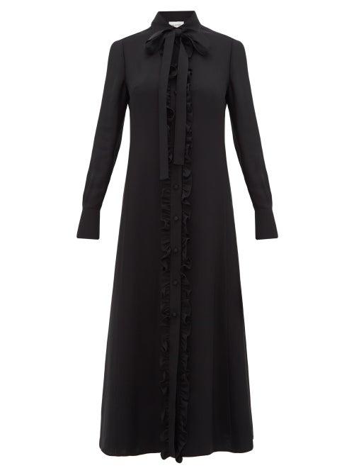 Matchesfashion.com Valentino - Pussybow Ruffled Front Cady Shirtdress - Womens - Black
