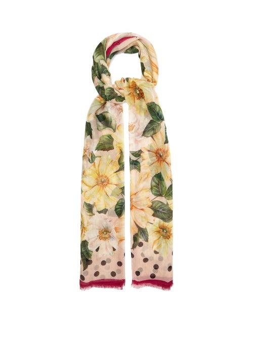 Matchesfashion.com Dolce & Gabbana - Floral-print Silk-chiffon Scarf - Womens - White Multi