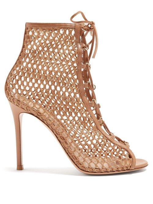 Matchesfashion.com Gianvito Rossi - Cage 105 Mesh And Leather Ankle Boots - Womens - Nude