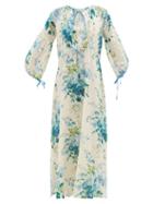 Matchesfashion.com D'ascoli - Clarita Drawstring Floral-print Cotton Maxi Dress - Womens - Blue Print