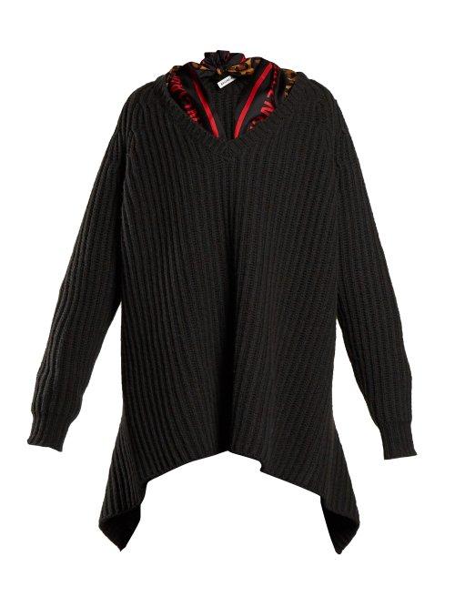 Matchesfashion.com Balenciaga - Scarf Detail Ribbed Sweater - Womens - Dark Grey