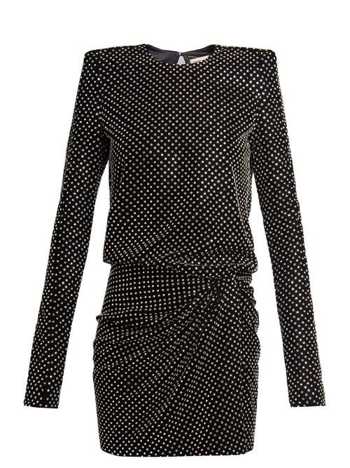 Matchesfashion.com Saint Laurent - Crystal Embellished Square Shoulder Dress - Womens - Black