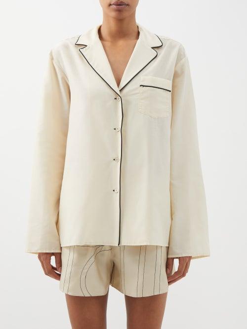Toteme - Piped Cotton-blend Pyjama Shirt - Womens - Cream