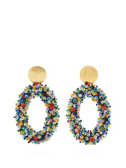 Matchesfashion.com Carolina Herrera - Bead Embellished Hoop Clip On Earrings - Womens - Multi