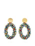 Matchesfashion.com Carolina Herrera - Bead Embellished Hoop Clip On Earrings - Womens - Multi
