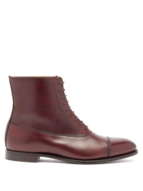 Matchesfashion.com Crockett & Jones - Olivia Almond-toe Lace-up Leather Ankle Boots - Womens - Burgundy