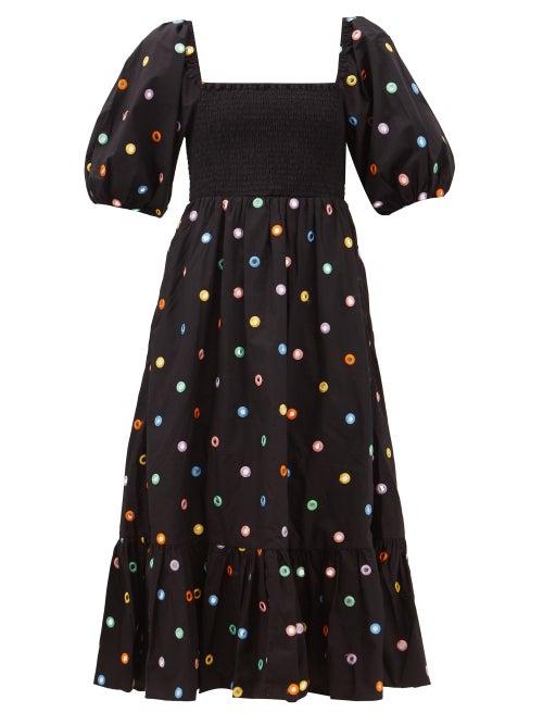 Rhode - Eloise Shisha-embroidered Cotton-poplin Dress - Womens - Black Multi