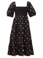 Rhode - Eloise Shisha-embroidered Cotton-poplin Dress - Womens - Black Multi